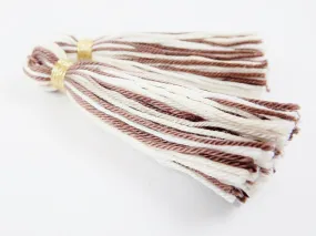 Brown Beige Cream White Multi color Handmade Cotton Wool Thread Tassel -  3 inches - 75mm  - 2 pc