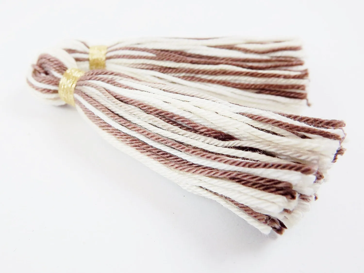 Brown Beige Cream White Multi color Handmade Cotton Wool Thread Tassel -  3 inches - 75mm  - 2 pc