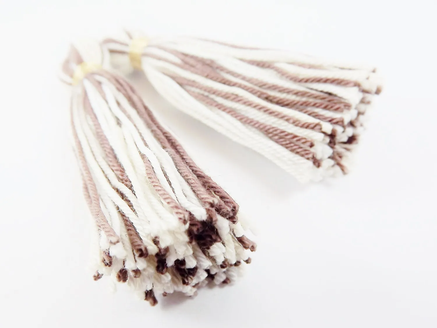 Brown Beige Cream White Multi color Handmade Cotton Wool Thread Tassel -  3 inches - 75mm  - 2 pc
