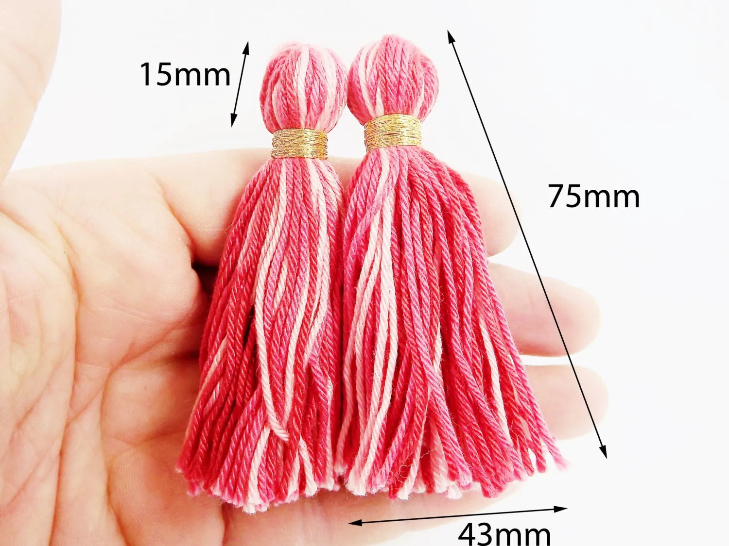 Brown Beige Cream White Multi color Handmade Cotton Wool Thread Tassel -  3 inches - 75mm  - 2 pc