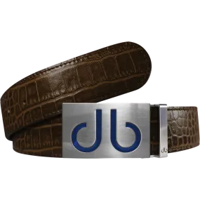 Brown Crocodile Textured Leather Belt with Blue Infill Buckle