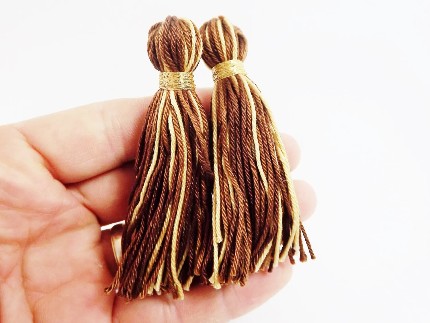 Brown Multi color Handmade Cotton Wool Thread Tassel -  3 inches - 75mm  - 2 pc