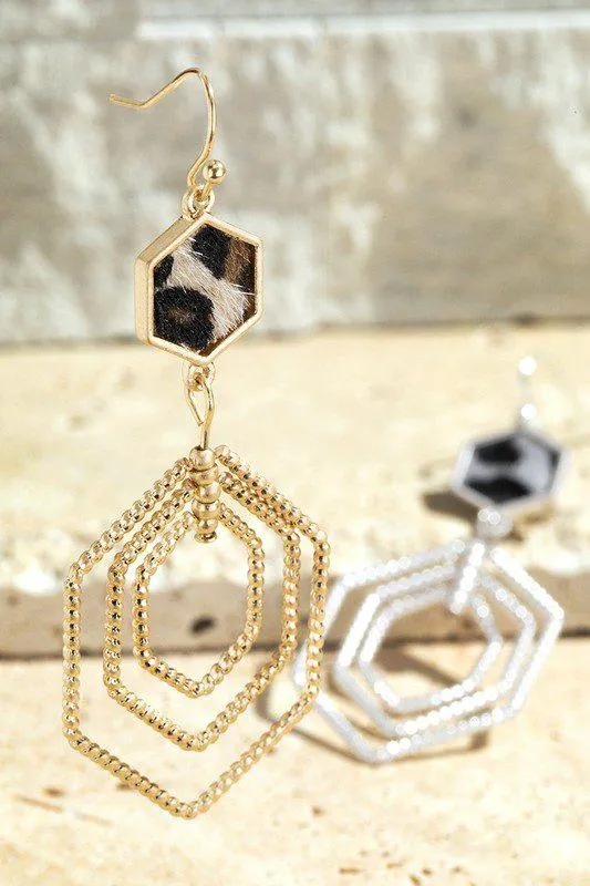 Brushed Faux Leather Animal Print Earrings