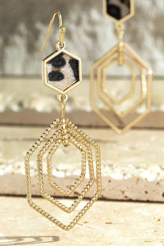 Brushed Faux Leather Animal Print Earrings