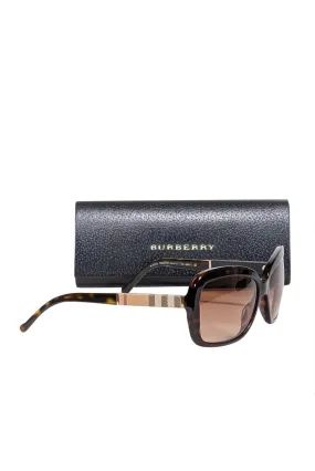 Burberry - Brown Rounded Square Sunglasses w/ Signature Plaid Sides