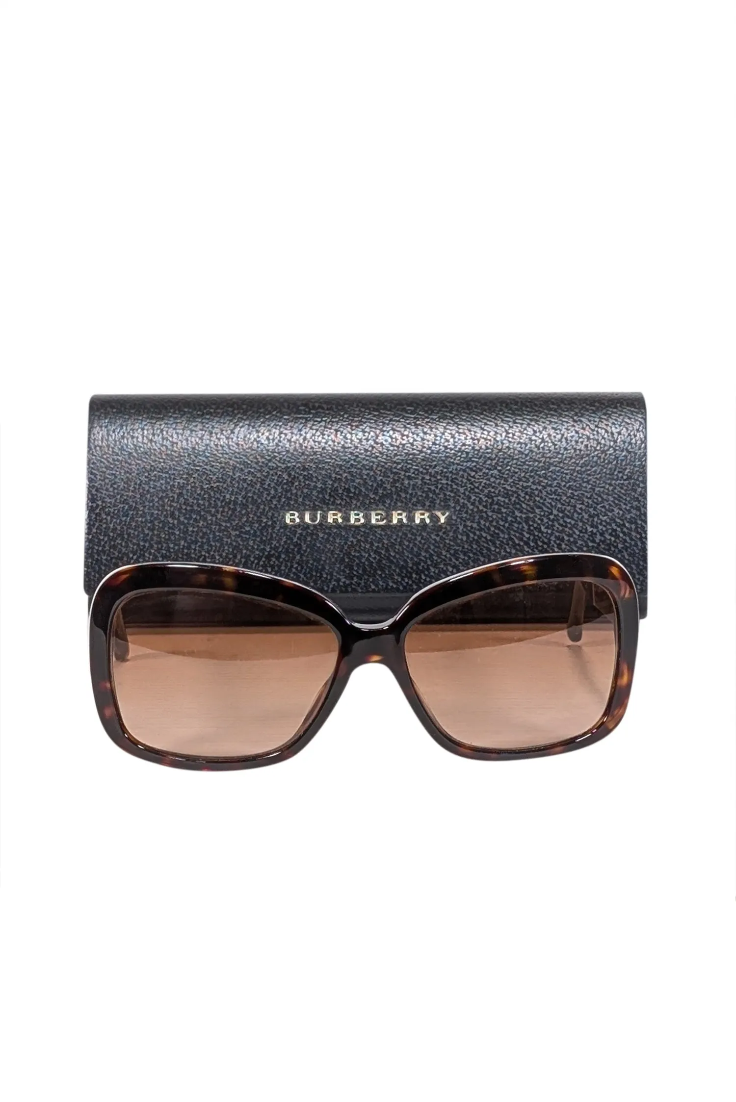Burberry - Brown Rounded Square Sunglasses w/ Signature Plaid Sides