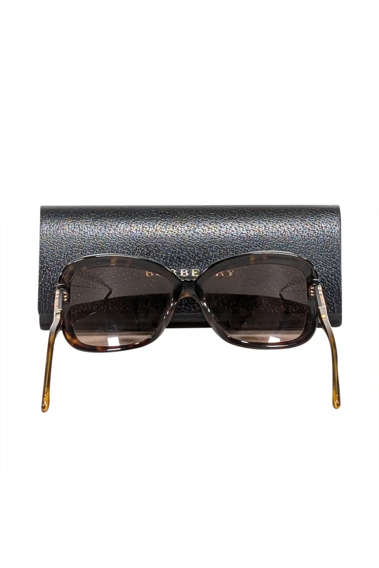 Burberry - Brown Rounded Square Sunglasses w/ Signature Plaid Sides