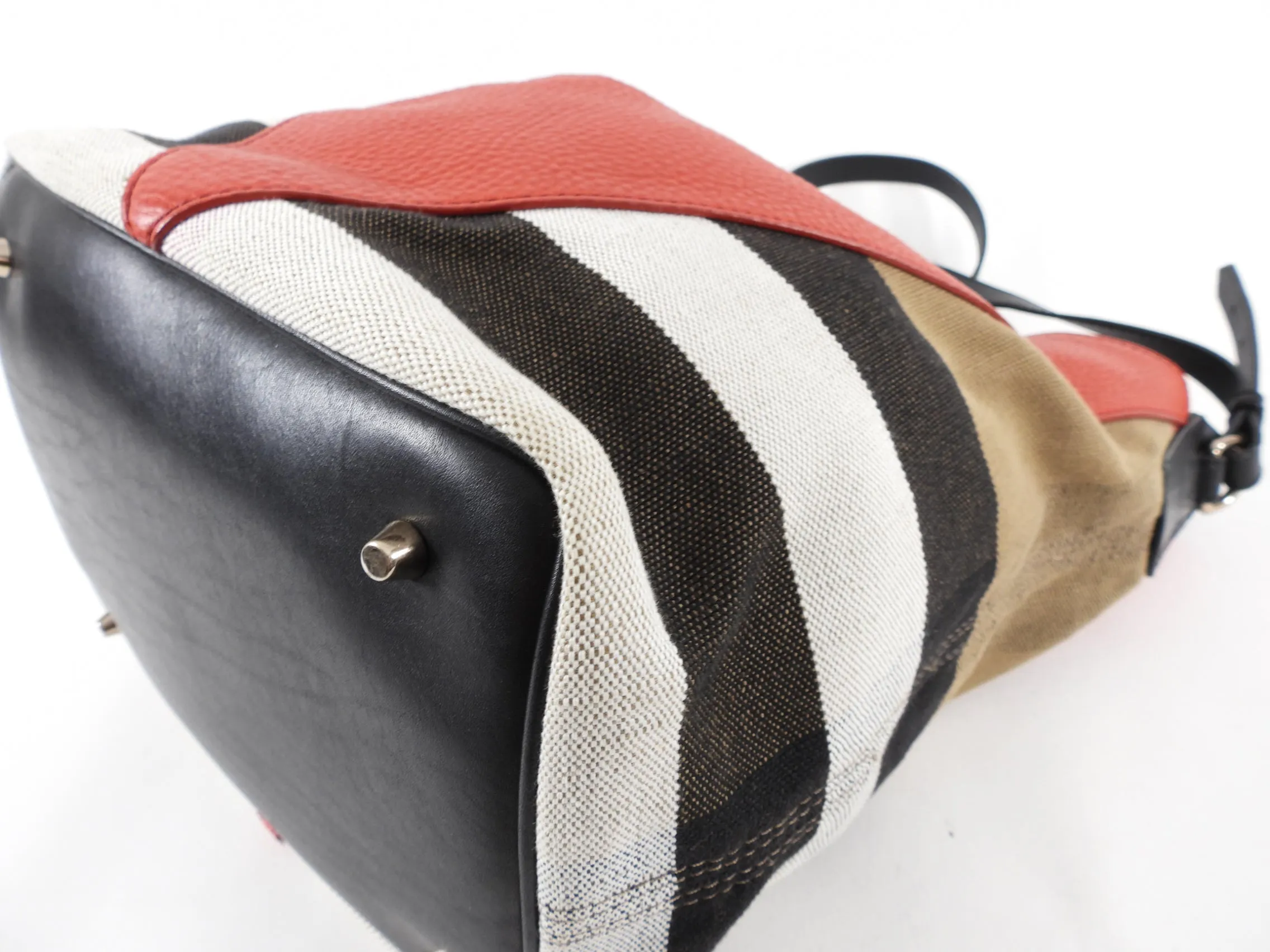 Burberry Red Canvas Check Two-Way Bucket Bag