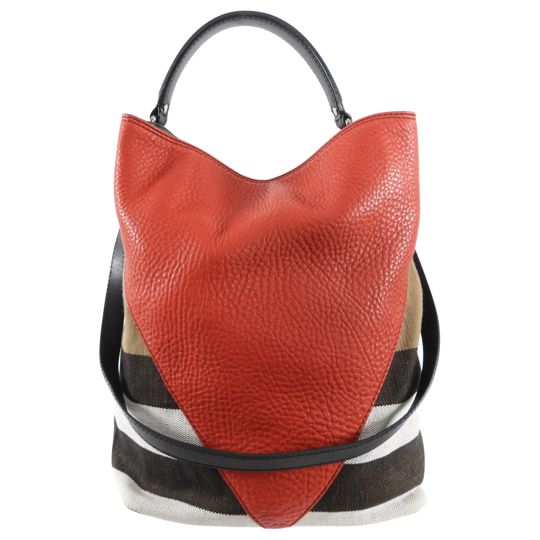 Burberry Red Canvas Check Two-Way Bucket Bag