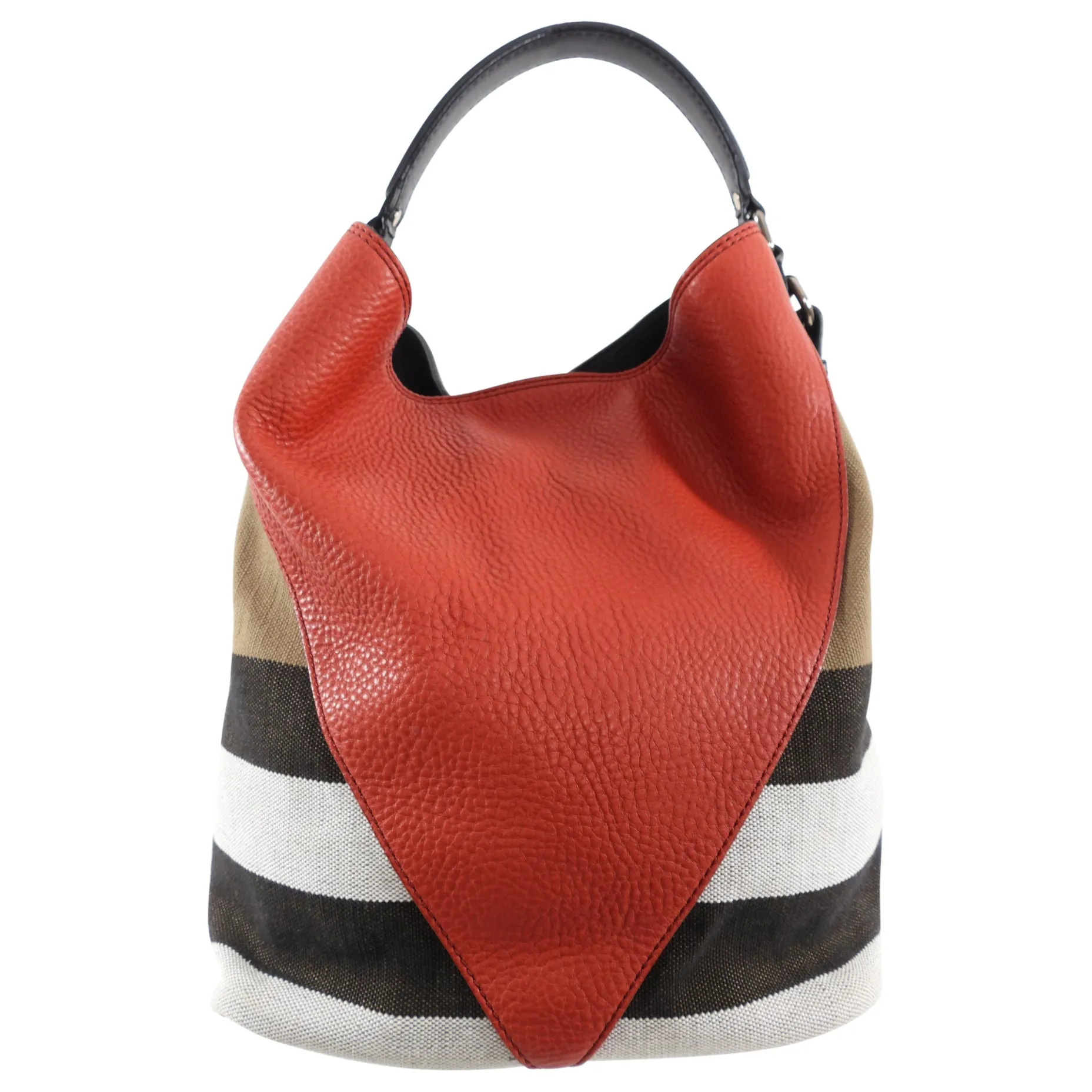 Burberry Red Canvas Check Two-Way Bucket Bag