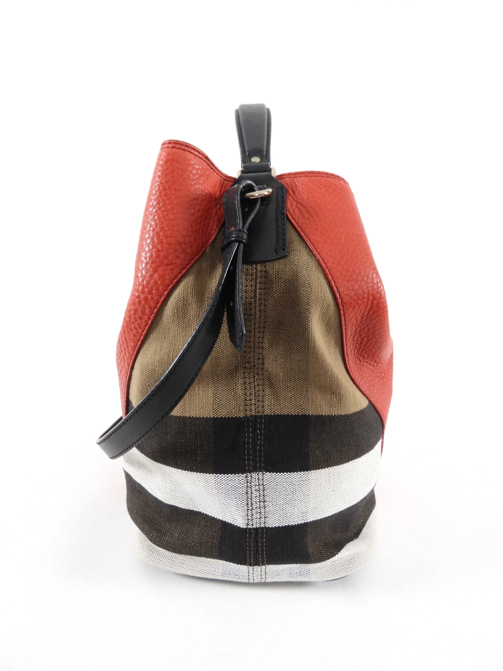 Burberry Red Canvas Check Two-Way Bucket Bag