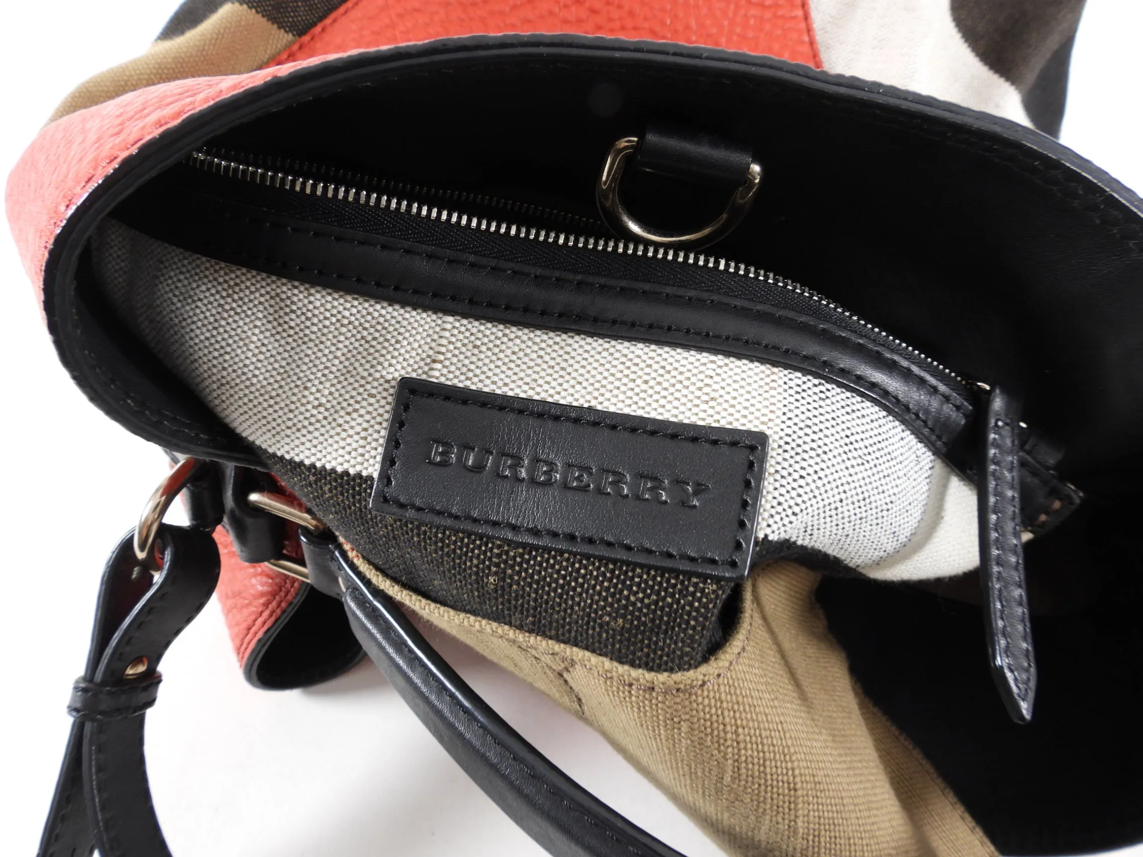 Burberry Red Canvas Check Two-Way Bucket Bag