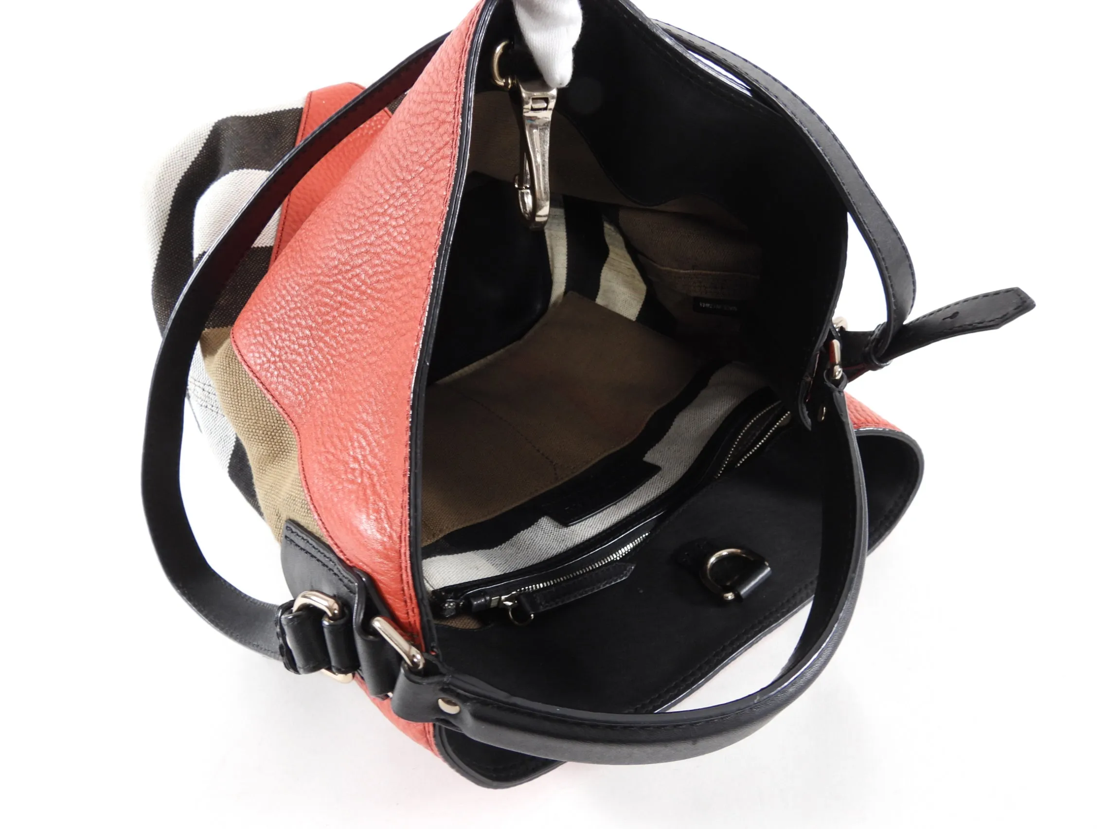 Burberry Red Canvas Check Two-Way Bucket Bag