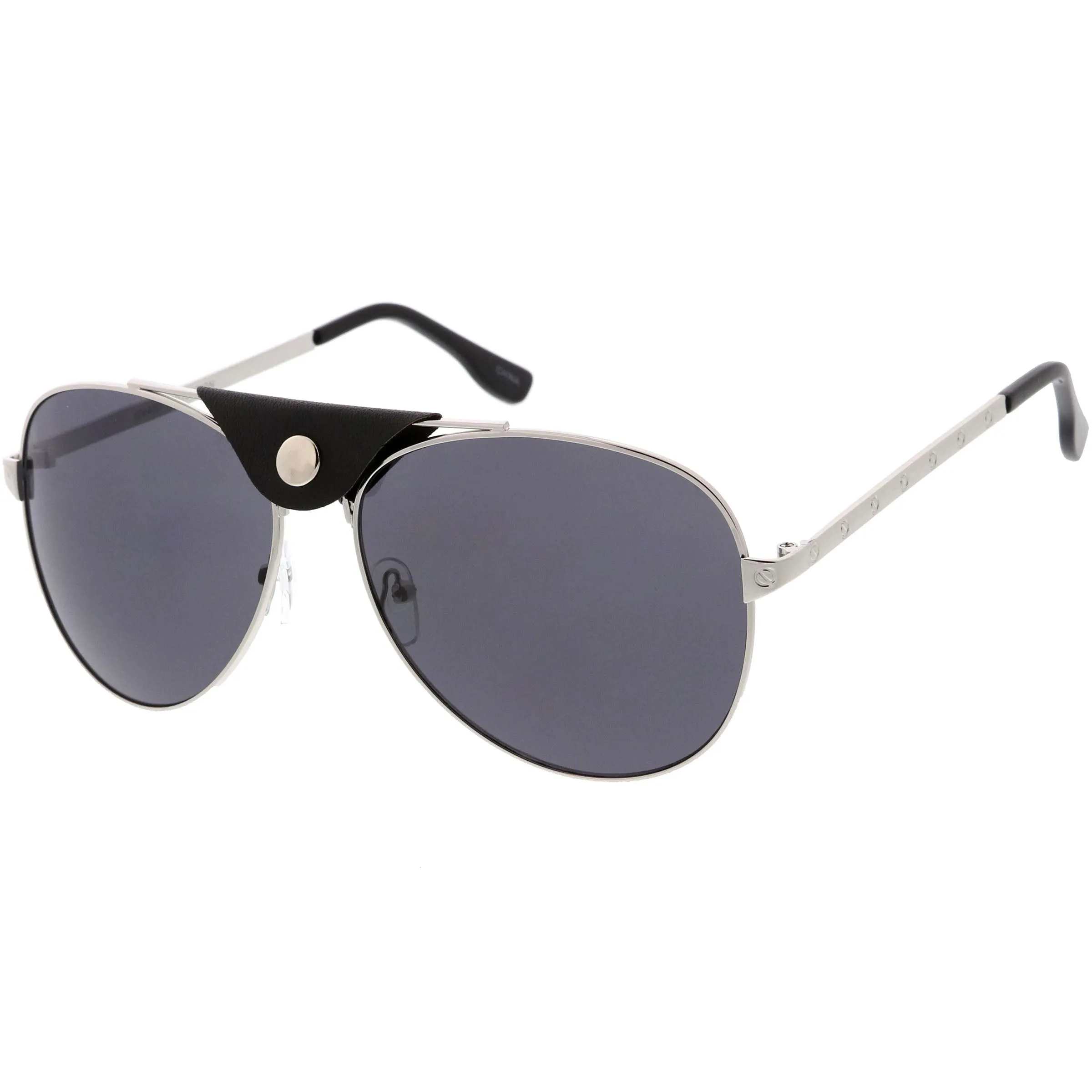 Button Snap Vegan Leather Crossbar Strap Teardrop Oversize Aviator Sunglasses D063