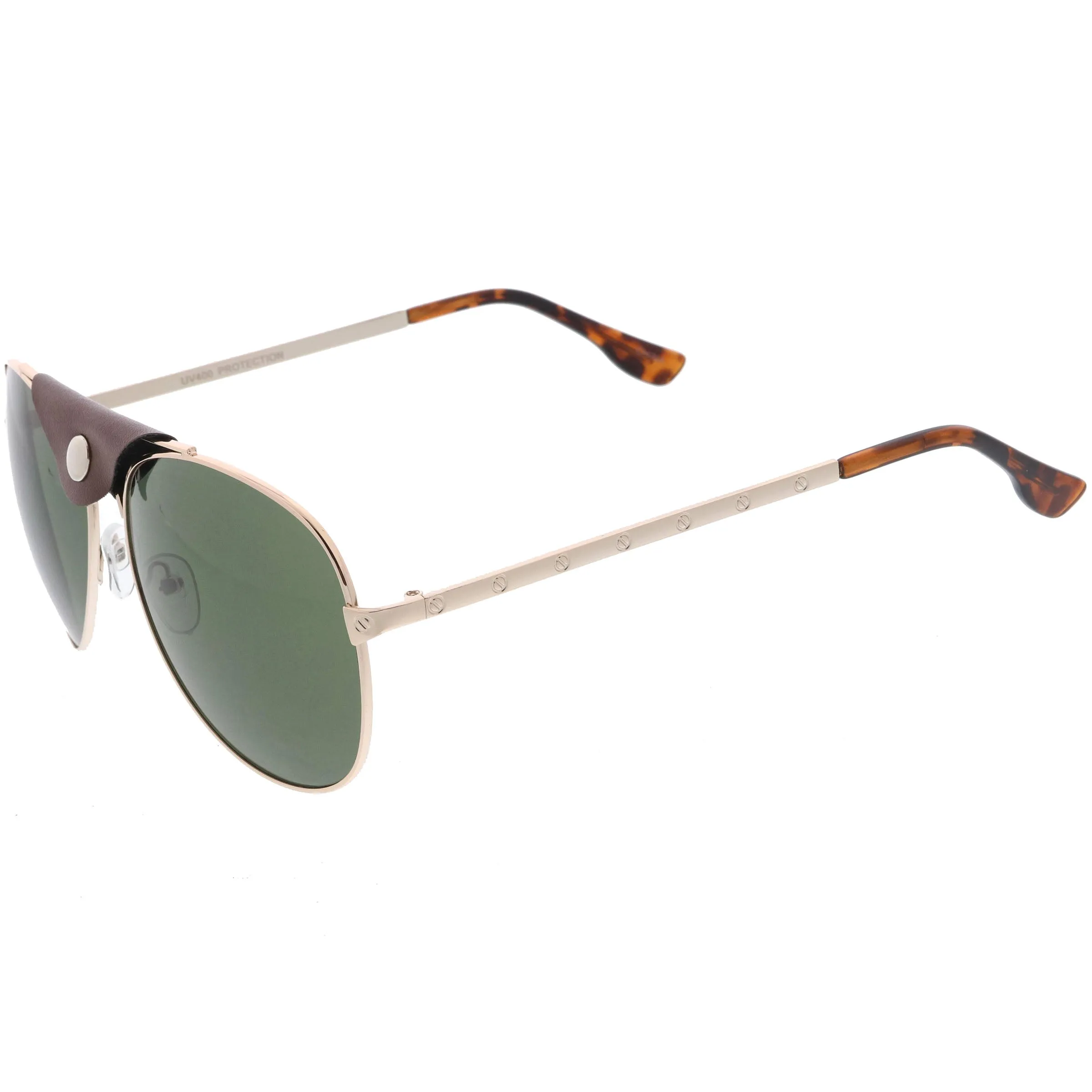 Button Snap Vegan Leather Crossbar Strap Teardrop Oversize Aviator Sunglasses D063