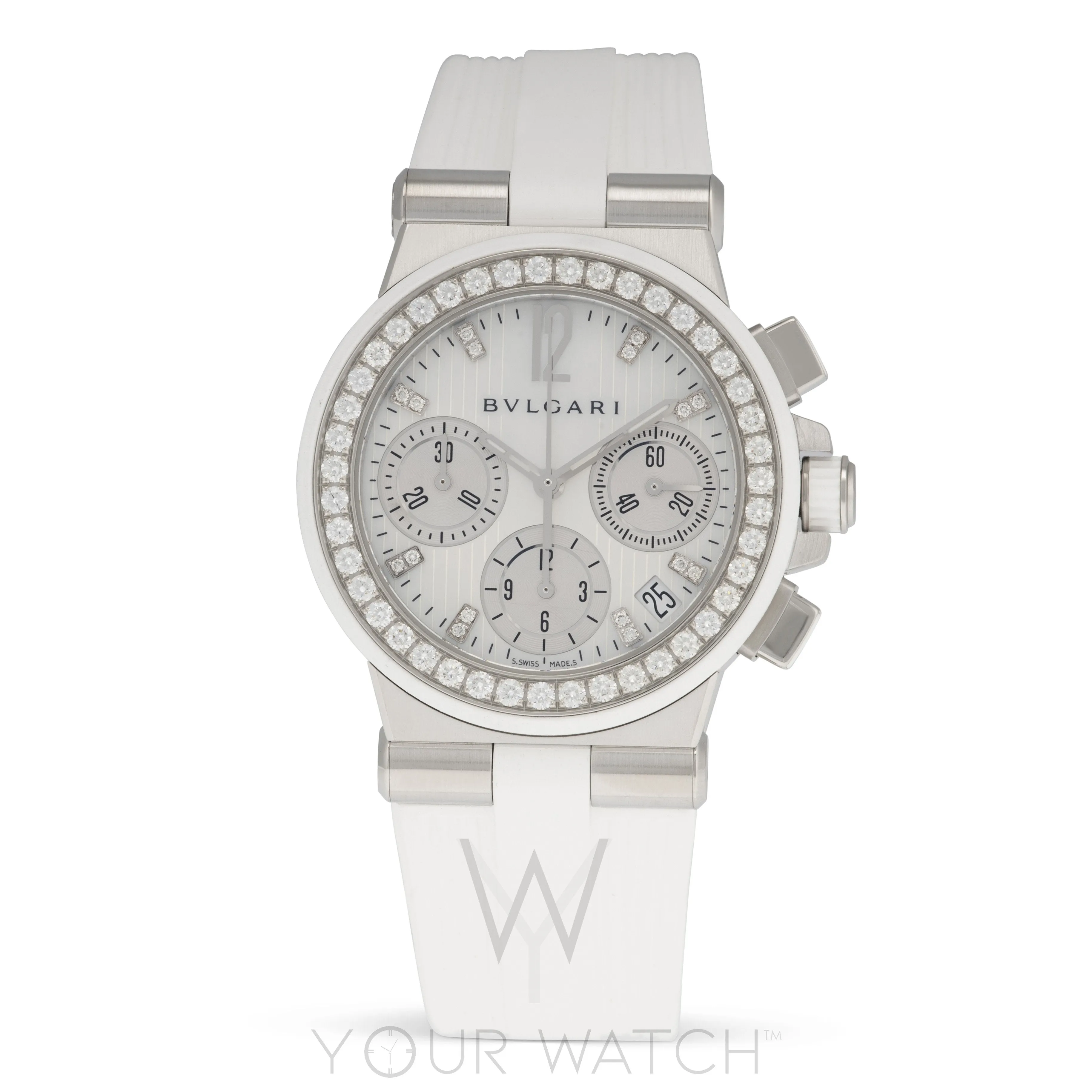 Bvlgari Diagono White Mother of Pearl Diamond Dial Chronograph Ladies' Watch 101755