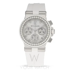 Bvlgari Diagono White Mother of Pearl Diamond Dial Chronograph Ladies' Watch 101755