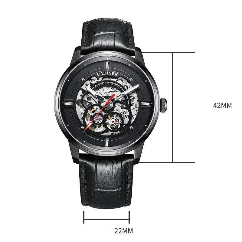 Cadisen 8161 Luxury Men's Watch Mechanical – Luminous Automatic Skeleton with Leather Band