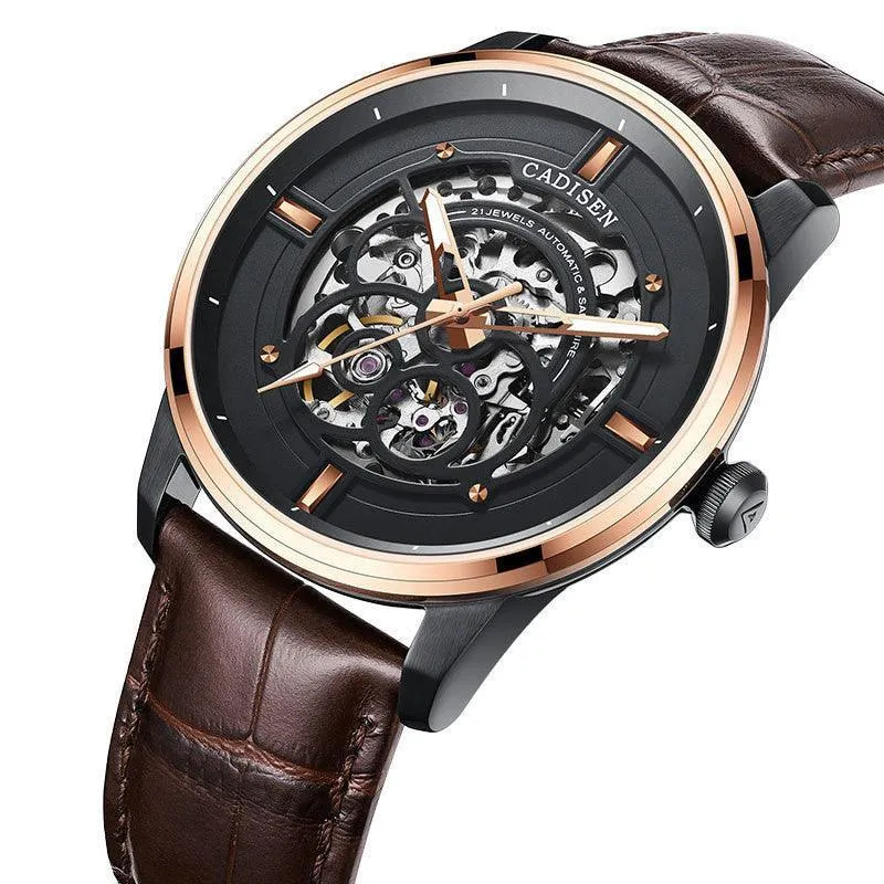 Cadisen 8161 Luxury Men's Watch Mechanical – Luminous Automatic Skeleton with Leather Band
