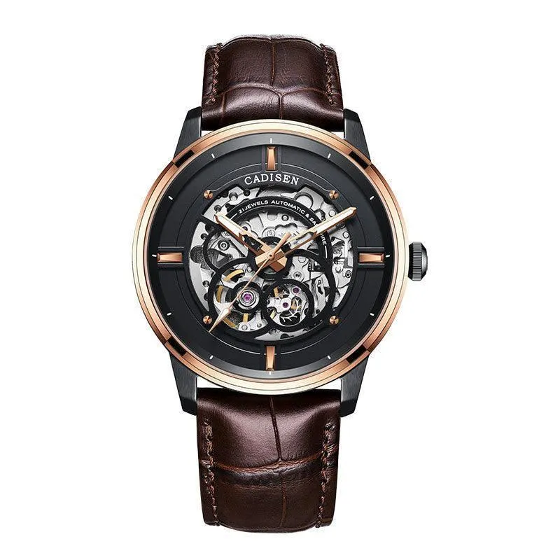 Cadisen 8161 Luxury Men's Watch Mechanical – Luminous Automatic Skeleton with Leather Band