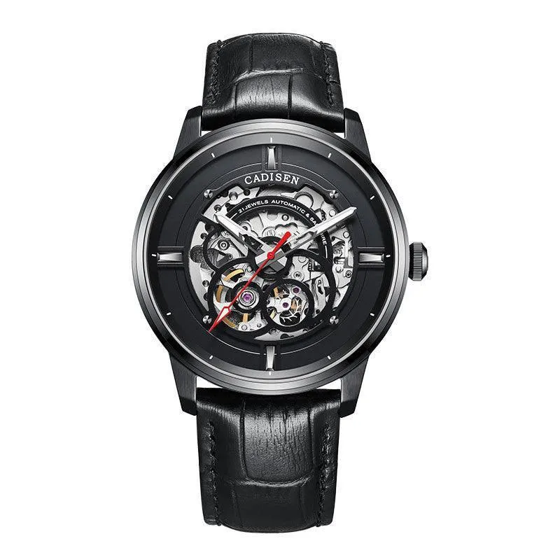 Cadisen 8161 Luxury Men's Watch Mechanical – Luminous Automatic Skeleton with Leather Band