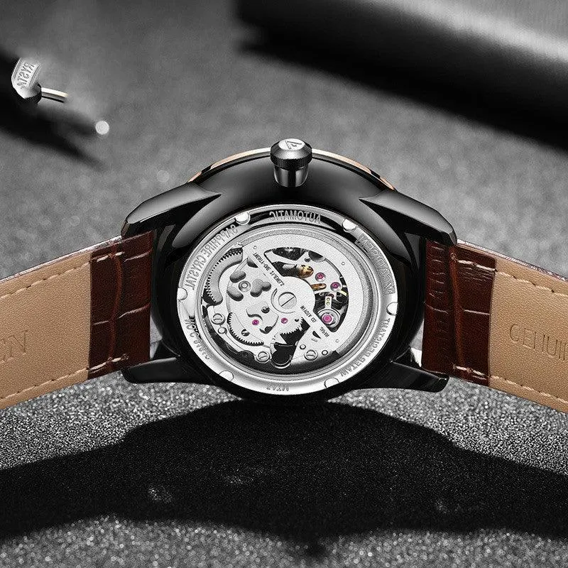 Cadisen 8161 Luxury Men's Watch Mechanical – Luminous Automatic Skeleton with Leather Band