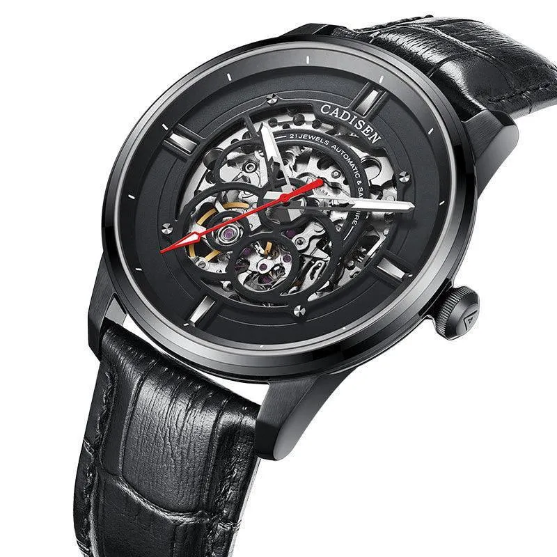 Cadisen 8161 Luxury Men's Watch Mechanical – Luminous Automatic Skeleton with Leather Band