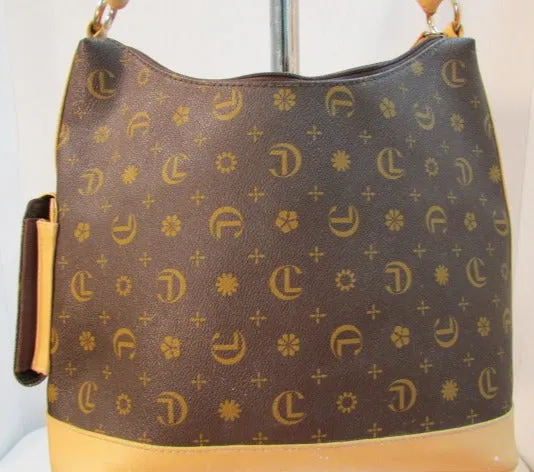 Carryland Brown Coated Canvas Tan Trim Shoulder Bag