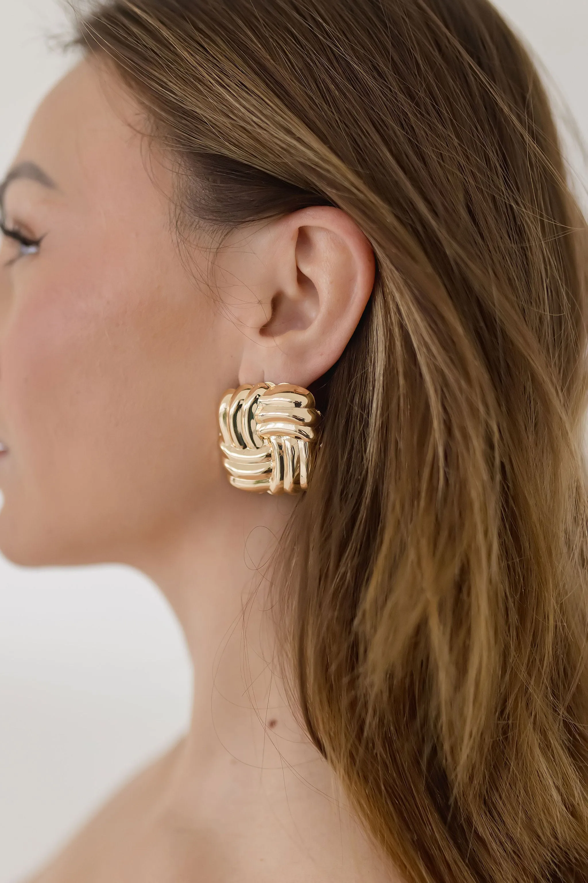 Carson Layered Square Chunky Earrings Gold