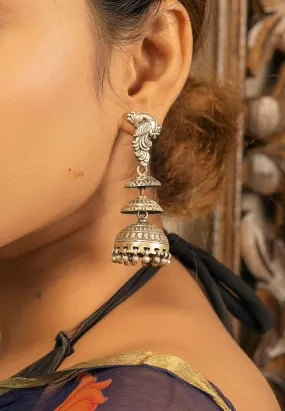 Carved Peacock Layered Jhumka Earrings