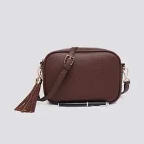 Coffee crossbody camera bag - Gold hardware