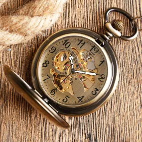 Copper Fashion Bronze Pendant Smooth Retro Skeleton  Pocket Watch