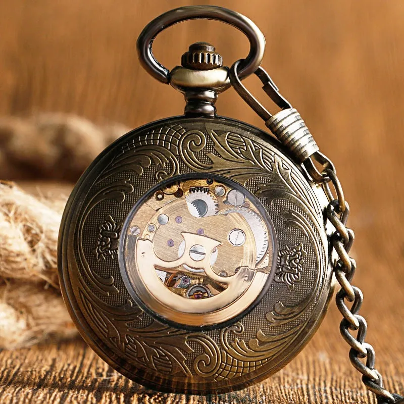 Copper Fashion Bronze Pendant Smooth Retro Skeleton  Pocket Watch
