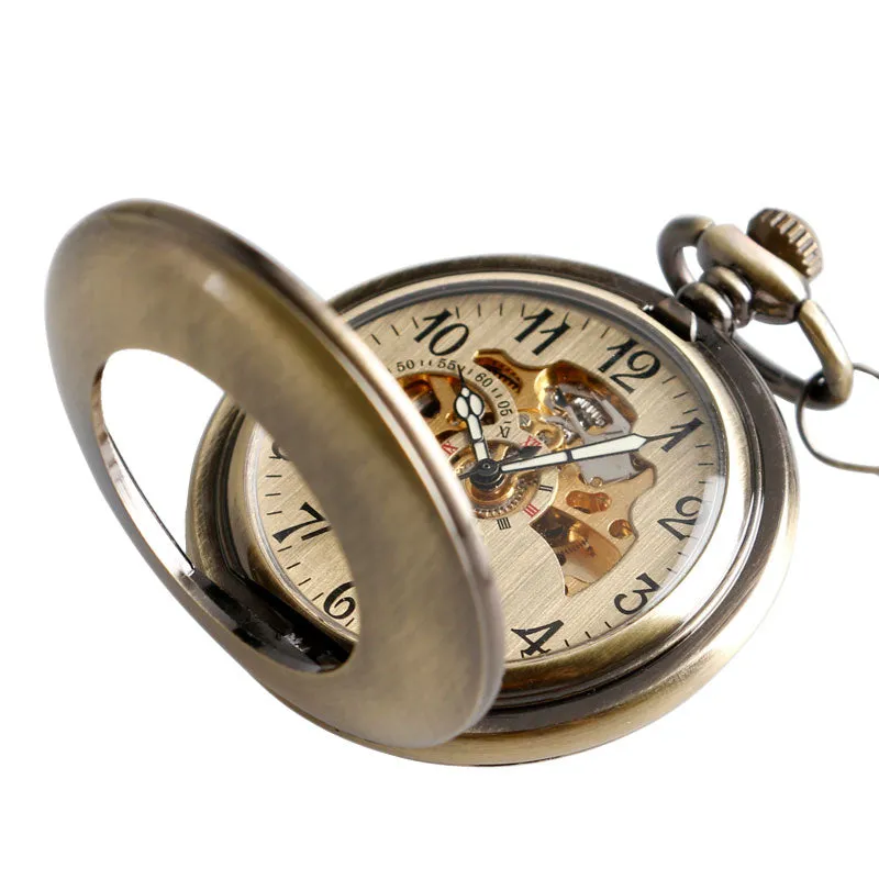 Copper Fashion Bronze Pendant Smooth Retro Skeleton  Pocket Watch