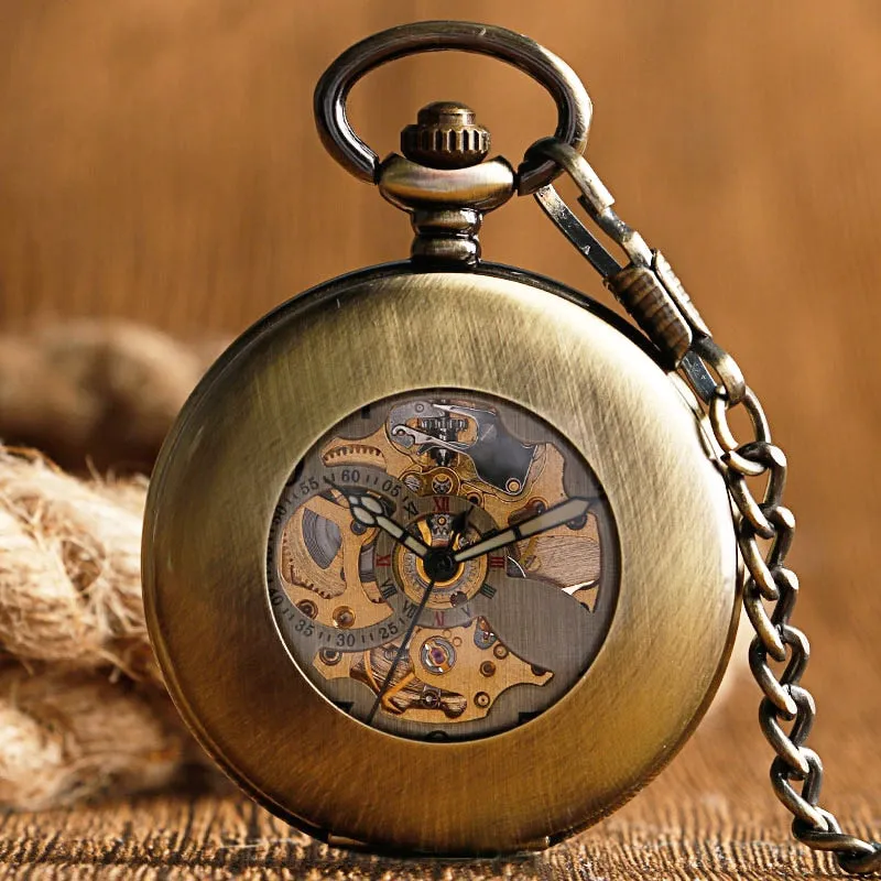 Copper Fashion Bronze Pendant Smooth Retro Skeleton  Pocket Watch