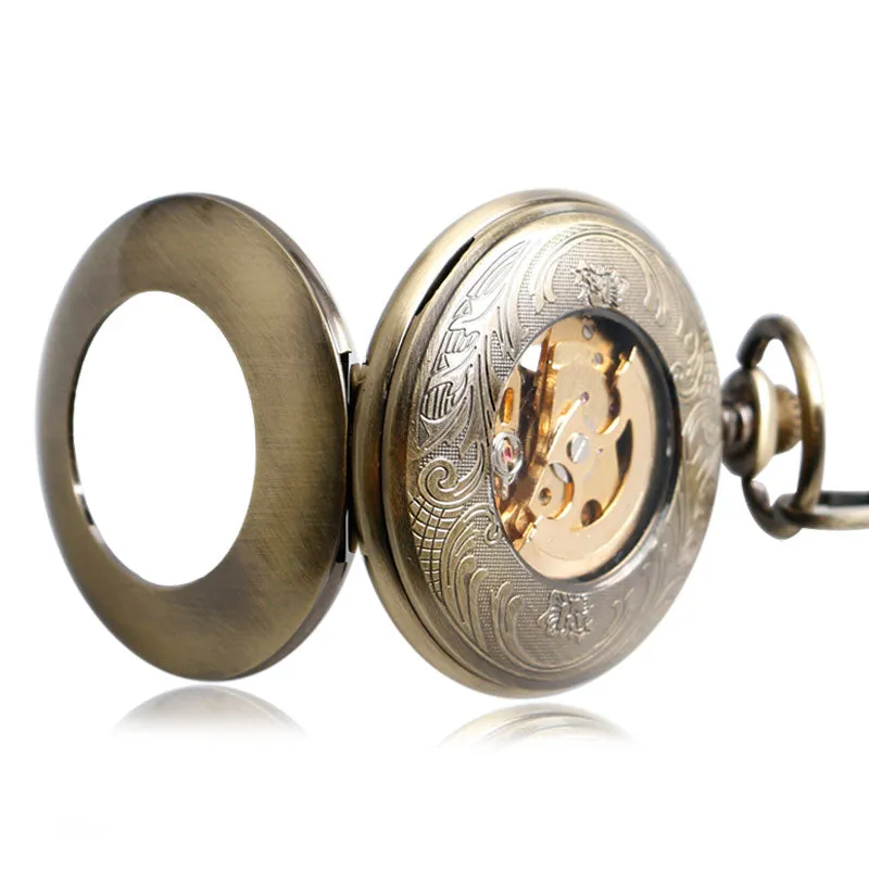 Copper Fashion Bronze Pendant Smooth Retro Skeleton  Pocket Watch