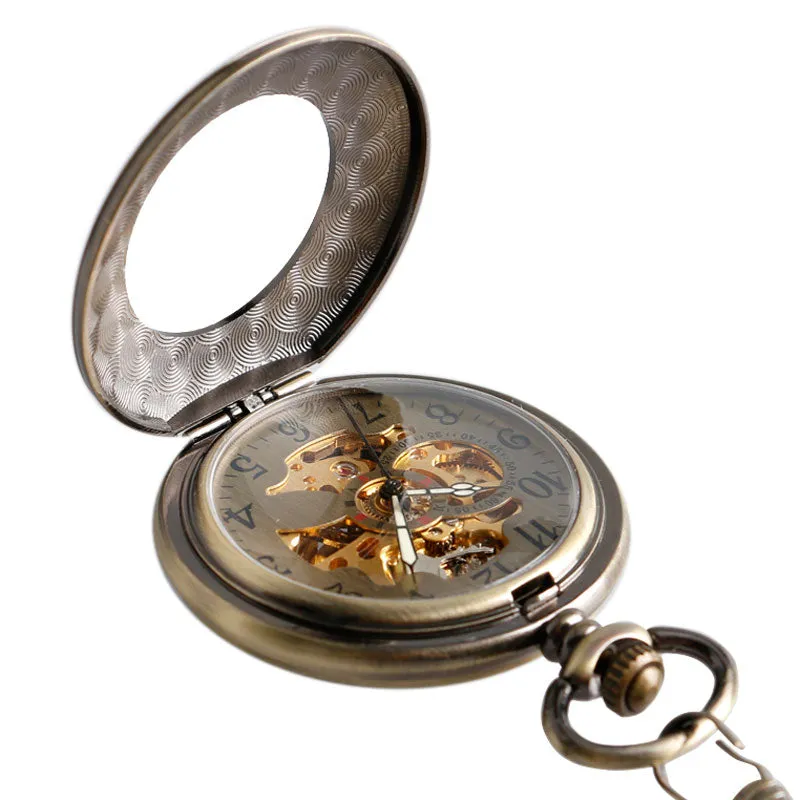 Copper Fashion Bronze Pendant Smooth Retro Skeleton  Pocket Watch