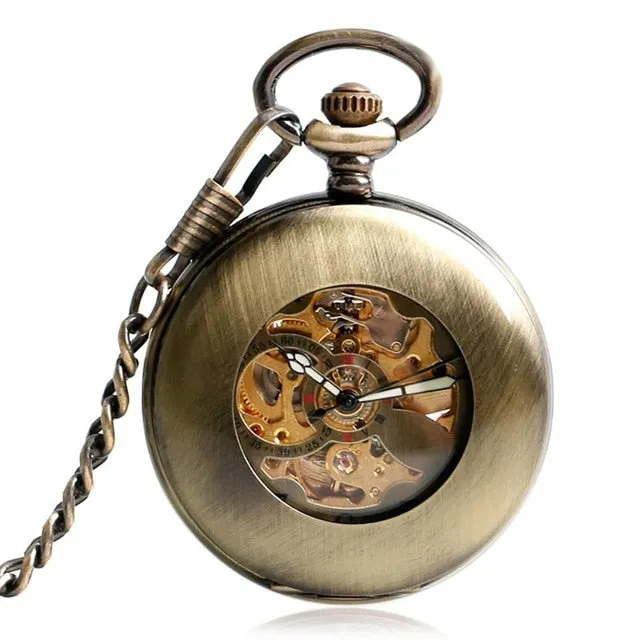 Copper Fashion Bronze Pendant Smooth Retro Skeleton  Pocket Watch