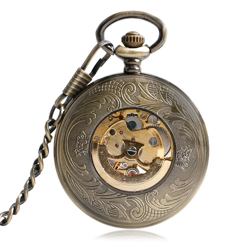 Copper Fashion Bronze Pendant Smooth Retro Skeleton  Pocket Watch
