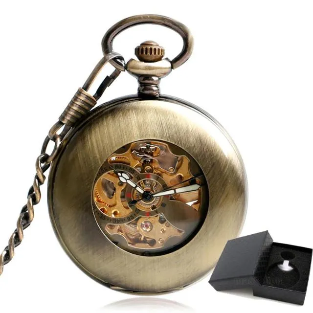 Copper Fashion Bronze Pendant Smooth Retro Skeleton  Pocket Watch