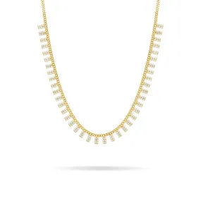 Cubic Zirconia Rectangle Droplet Curb Chain Necklace