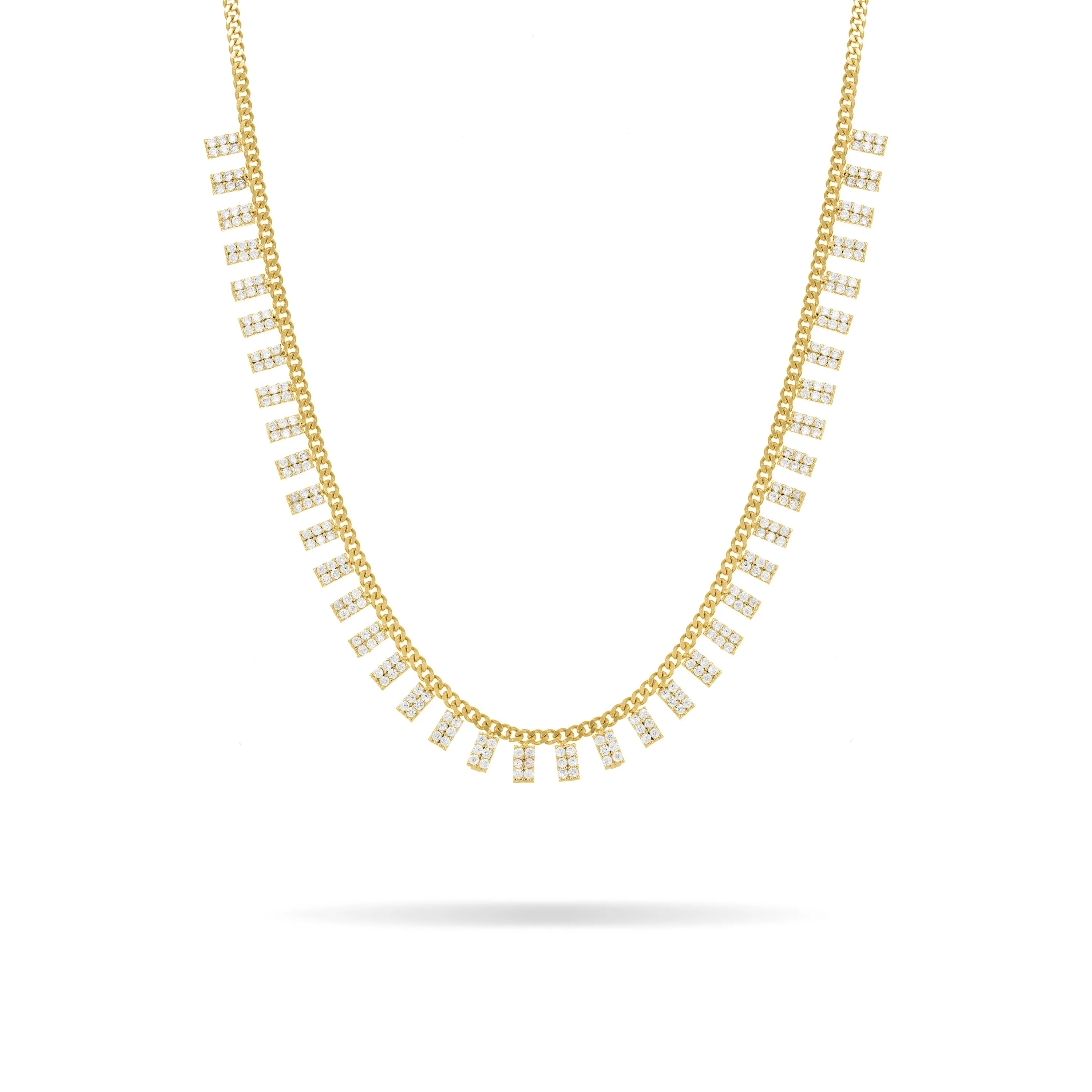 Cubic Zirconia Rectangle Droplet Curb Chain Necklace