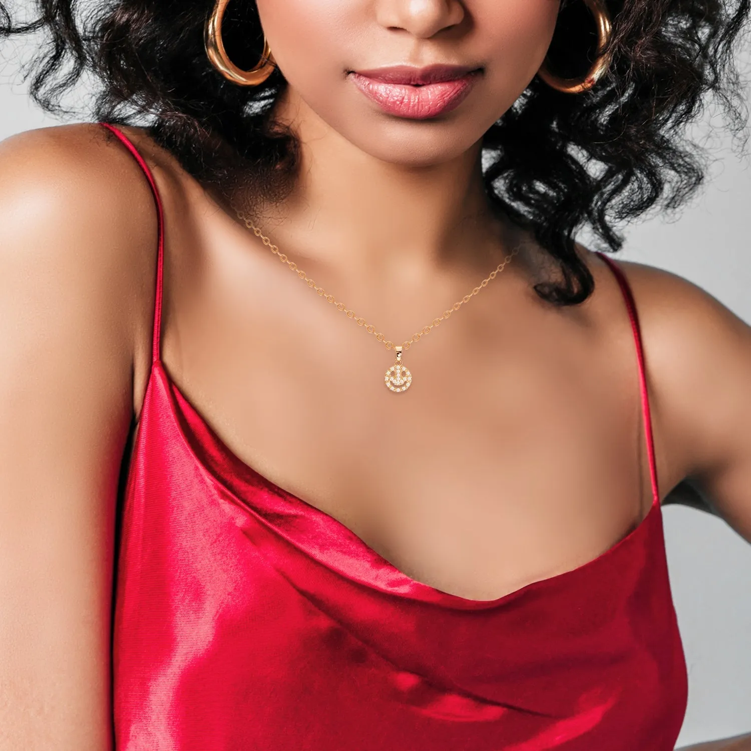 Cubic Zirconia Smile Pendant Necklace