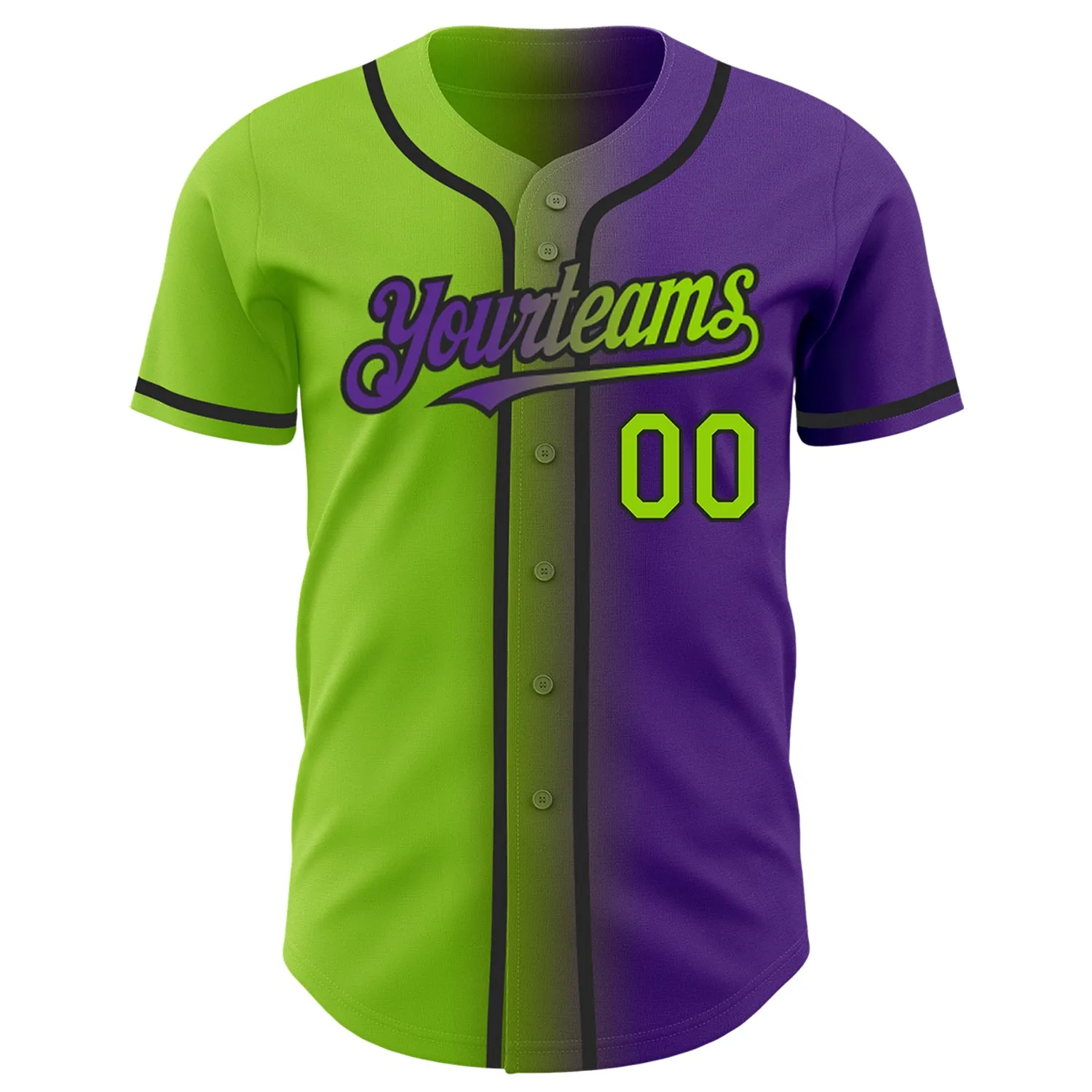 Custom Purple Neon Green-Black Authentic Gradient Fashion Baseball Jersey