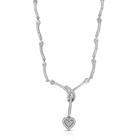 CZ SS Rhodium Plated Micro Pave Heart Shape Drop Necklace