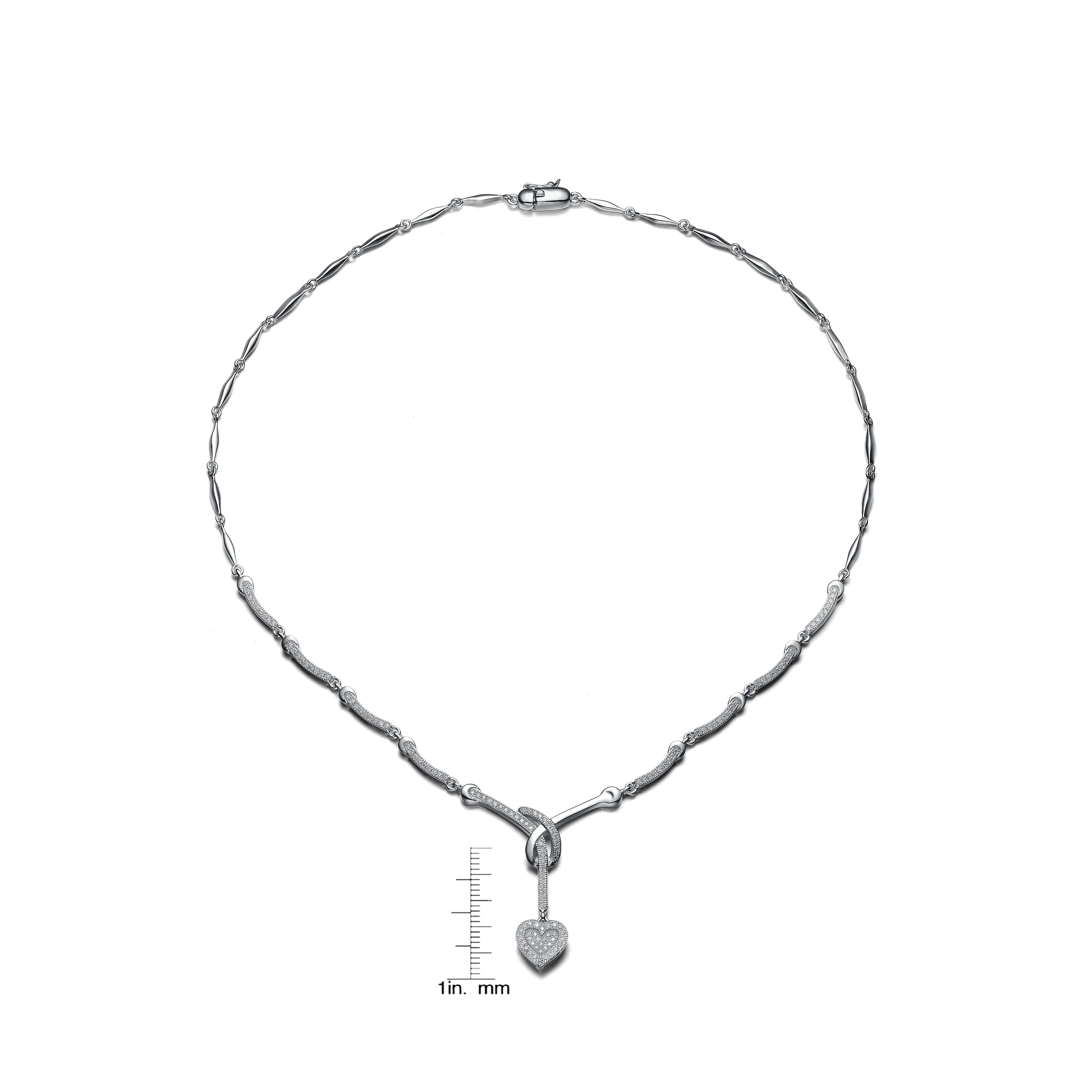 CZ SS Rhodium Plated Micro Pave Heart Shape Drop Necklace