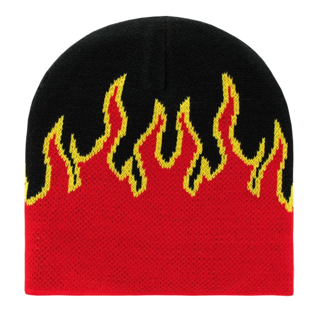 Decky 8003 Fire Flames Knit Beanies Hats Ski Skull Short Uncuffed Tribal Caps