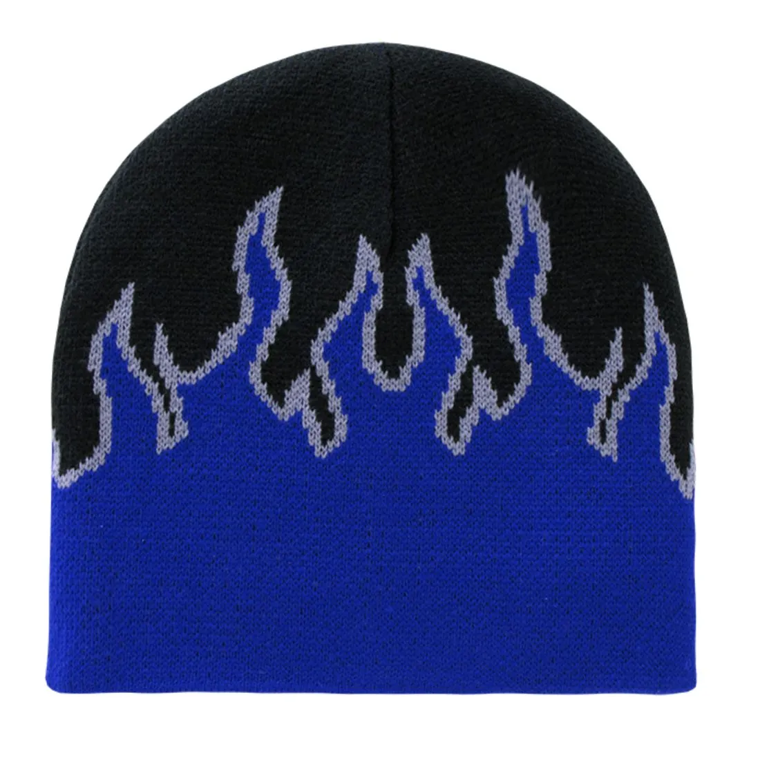 Decky 8003 Fire Flames Knit Beanies Hats Ski Skull Short Uncuffed Tribal Caps