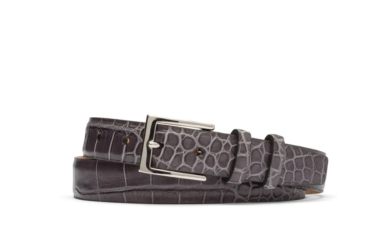 Embossed Crocodile Belt with Nickel Buckle