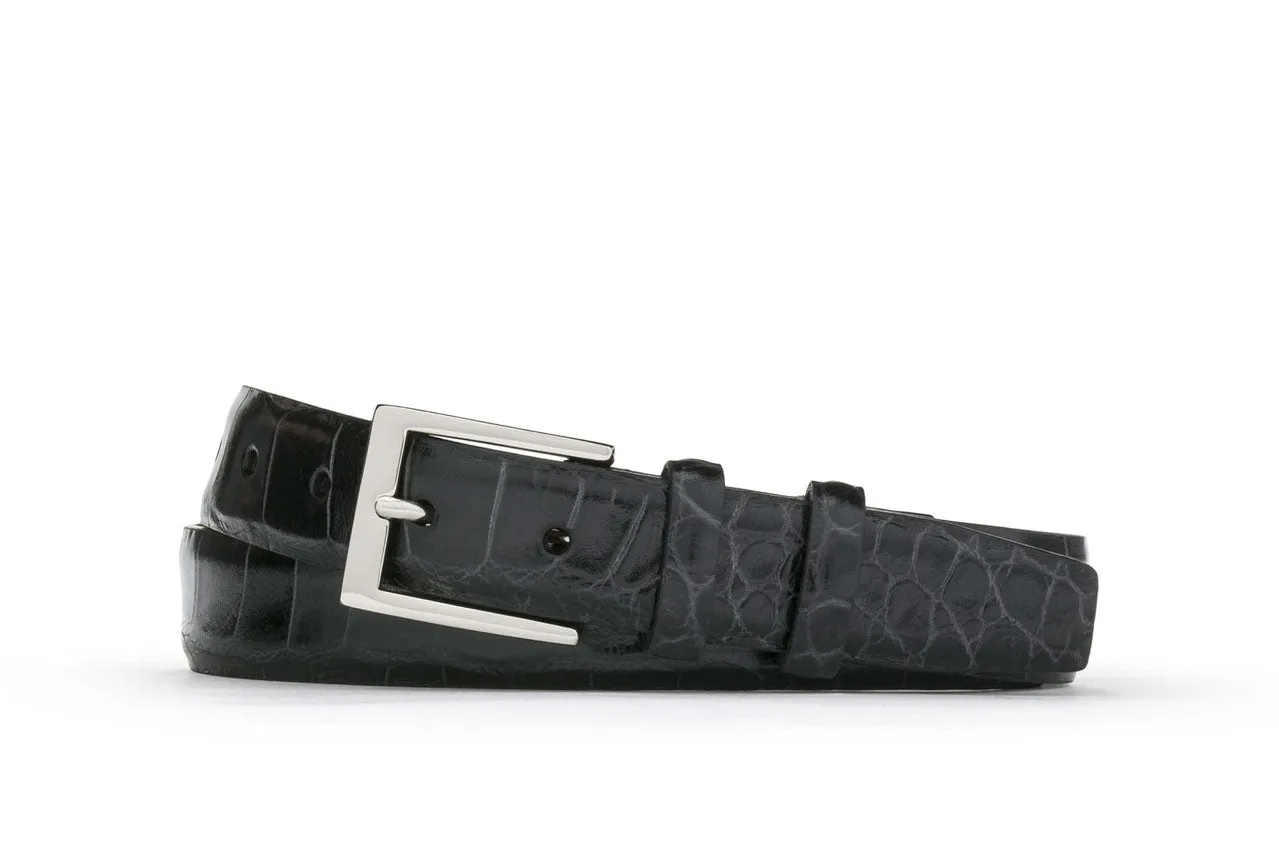 Embossed Crocodile Belt with Nickel Buckle